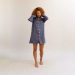 Blueberry Linen Night Shirt By Piglet in Bed | Size: Extra Small | Colour: Blueberry